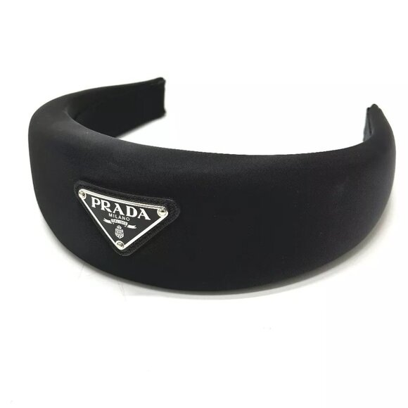 PRADA Triangle logo hair accessory Hair band head band Nylon Black